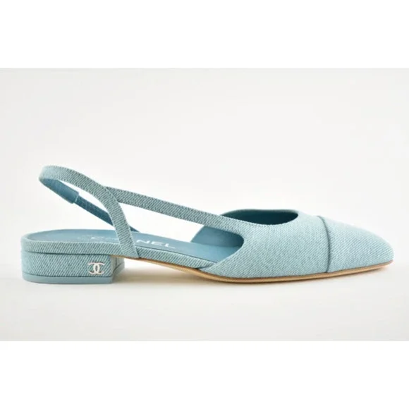 Chanel 21S Denim Blue Neon Mademoiselle Coco Sling Slingback Flat Sandal 37.5 - Picture 2 of 12
